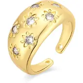 Luxenter Ring aus brillantem Metall und Zirkonia-Legierung, gefertigt in 18-karat-Gelbgold - Juini