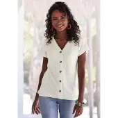 LASCANA Kurzarmshirt "mit Zierknopfleiste" Sommershirt aus luftiger Piqué-Qualität