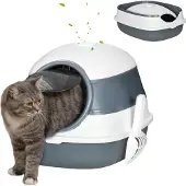 PawHut Katzentoilette mit Deckel, Katzenklo inkl. Sandauslaufpedal, Bodengitter