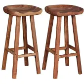 Helloshop26 Set von zwei Design-Barhockern, Sitz aus Akazienholz 1202049