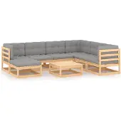 vidaXL 8-tlg. Garten-Lounge-Set mit Kissen Massivholz Kiefer