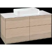 Villeroy & Boch Finion Waschtischunterschrank, 4 Auszüge, Waschbecken mittig, mit Hahnloch, 1200x603x501mm, Glass White Matt, F26100PC, Farbe: Oak Veneer