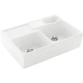 Villeroy & Boch Spülstein Doppelbecken Spülstein Doppelbecken 632391, 895 x 630 mm, inklusive Ablaufgarnitur mit Handbetätigung, aus Keramik, Weiß Alpin CeramicPlus