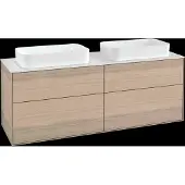 Villeroy & Boch Finion Waschtischunterschrank, 4 Auszüge, für 2 Waschbecken, mit Hahnloch, 1600x603x501mm, Glass White Matt, F31100PC, Farbe: Oak Veneer