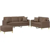 vidaXL 3-tlg. Sofagarnitur mit Kissen Braun Stoff