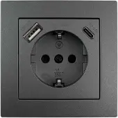 McPower Schutzkontakt-Steckdose, Flair, Quickcharge Anschlüsse, PD, 1x USB-C, 1x USB-A, 250 V, 16 A - Steckdose: 1-fach - Farbe: anthrazit