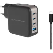 Conceptronic 4-Port 100W GaN USB-PD-Ladegerät mit USB-C-Ladekabel, USB-C x 3, USB-A x 1, QC 3.0, PPS, Drinnen, AC, 20 V, 1,5 m, Schwarz