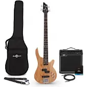 Gear4Music Chicago Bass Gitarren- 15 W -Verstärker & Zubehörpaket Natural Bass