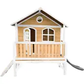 Axi Spielhaus Stef mit grauer Rutsche | Stelzenhaus in Braun & Weiß aus Holz für Kinder | Spielturm für den Garten