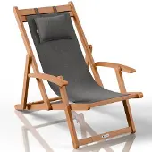 Juskys Sonnenliege Tavira Anthrazit - klappbar, verstellbar, wetterfest, Akazienholz