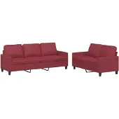 vidaXL 2-tlg. Sofagarnitur mit Kissen Weinrot Kunstleder