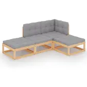 vidaXL 4-tlg. Garten-Lounge-Set mit Kissen Massivholz Kiefer