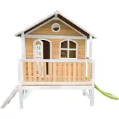 Axi Spielhaus Stef mit hellgrüner Rutsche | Stelzenhaus in Braun & Weiß aus FSC Holz für Kinder | Spielturm für den Garten
