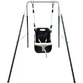 Axi Babyschaukel mit Gestell aus Metall in Grau & Weiß für den Garten | Outdoor Schaukel für Babys und Kleinkinder | Für Kinder ab 9 Monate | Schaukelsitz in Anthrazit & Weiß