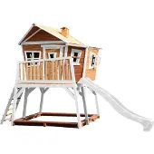 Axi Spielhaus Max mit Sandkasten & weißer Rutsche | Stelzenhaus in Braun & Weiß aus FSC Holz für Kinder | Spielturm mit Wellenrutsche für den Garten
