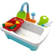 Axi Spielzeug Waschbecken für Kinder | Spielzeugwaschbecken aus Kunststoff mit 17 teiligen Zubehör Set