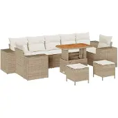 vidaXL Gartensofa-set 10 stk. 9-Sitzanzahl Beige und Creme Poly-Rattan