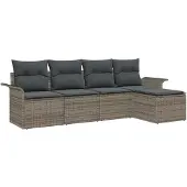 vidaXL Gartensofa-set 5 stk. Grau Poly-Rattan