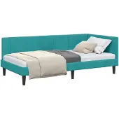 vidaXL Eckbettgestell mit Kopfteil Türkis 90 cm x 200 cm Samt