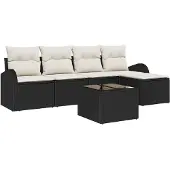 vidaXL Sofa Set 6 stk. Schwarz und Weiß Poly-Rattan