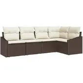 vidaXL Gartensofa-set 5 Stk. Braun und Weiß Poly-Rattan