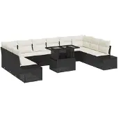vidaXL Gartensofa-set 11 stk. Schwarz und Creme Poly-Rattan