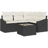 vidaXL Gartensofa-set mit Kissen 5 pcs Braun und Creme Poly-Rattan