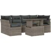 vidaXL Gartensofa-set 7 stk. 6-Sitzanzahl Grau Poly-Rattan