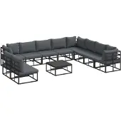 vidaXL Gartensofa-set 11 stk. Schwarz Aluminium