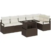 vidaXL Gartensofa-set 7 Stk. Braun Poly-Rattan