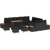 vidaXL Gartensofa-set mit Kissen 14 pcs Schwarz Poly Rattan