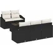 vidaXL Sofa Set 6 Stk. Schwarz und Creme Poly-Rattan