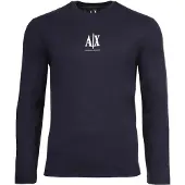 Armani Exchange für Herren. XM000364AF12308UB101 Langärmeliges T-Shirt mit navyfarbenem Logo (S), Lässig, Baumwolle, Langarm, Marine