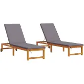 vidaXL Sonnenliege 2 pcs Braun 202 x 53 x 89 cm Massivholz Akazie