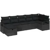 vidaXL Sofa Set 7 Stk. Schwarz Poly-Rattan
