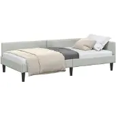 vidaXL Eckbettgestell mit Kopfteil Hellgrau 90 cm x 190 cm Samt