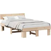 vidaXL Bettrahmen mit Kopfteil Natur 135 x 190 cm Massives Kiefernholz