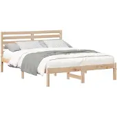 vidaXL Bettrahmen mit Kopfteil Braun 140 x 190 cm Massives Kiefernholz