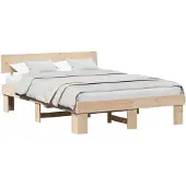 vidaXL Bettrahmen mit Kopfteil Natur 140 x 200 cm Massives Kiefernholz