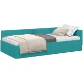vidaXL Eckbettgestell mit Kopfteil Türkis 90 cm x 200 cm Samt