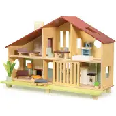 Mentari Holz Puppenhaus Cedar Chalet mit Möbeln - Lernspielzeug