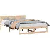 vidaXL Bettrahmen mit Kopfteil Natur 150 x 200 cm Massives Kiefernholz