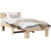 vidaXL Bettrahmen mit Kopfteil Natur 90 x 190 cm Massives Kiefernholz