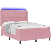 vidaXL Boxspringbett mit LED-Lichtleisten Rosa 140 x 200 cm Samt