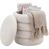 FineBuy Sitzhocker mit Stauraum Teddy Stoff 40cm Creme Stoffhocker Rund Polsterhocker