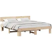 vidaXL Bettrahmen mit Kopfteil Natur 180 x 200 cm Massives Kiefernholz