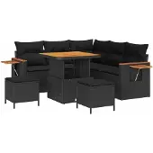 vidaXL Gartensofa-set 9 Stk. 8-Sitzanzahl Schwarz Poly-Rattan