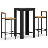 vidaXL 3-tlg. Gartenbar-Set Schwarz Poly Rattan & Massivholz Akazie