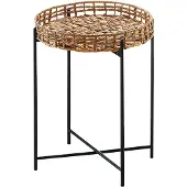 Kobolo Beistelltisch TEATIME aus Wasserhyazinthe und Metall rund - Tablett - 35x35x45 - Sofatisch Laptoptisch Kaffeetisch Beistelltische Nachttisch