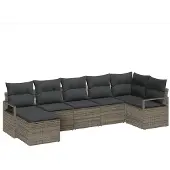 vidaXL Sofa Set 7 stk. Grau Poly-Rattan